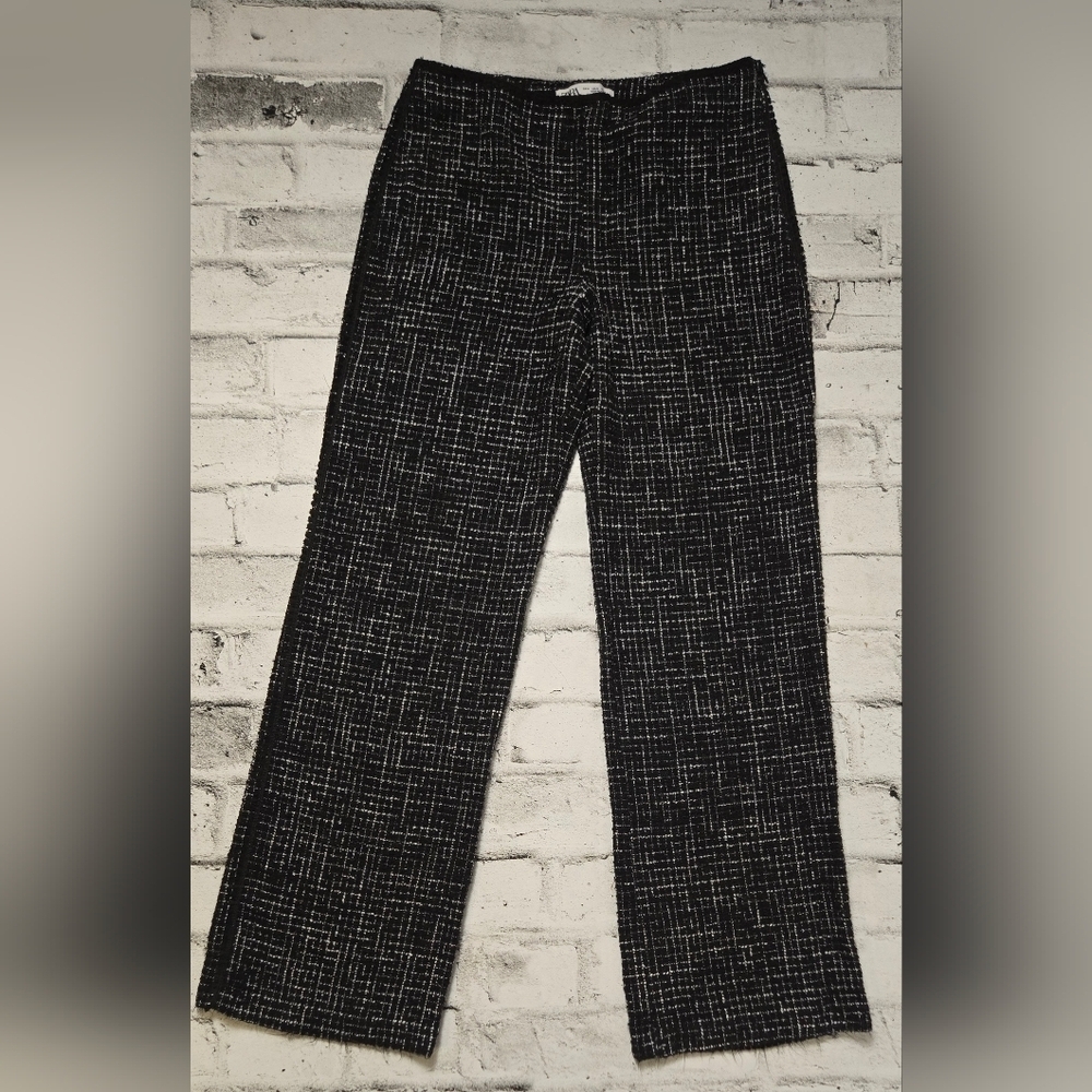 ZARA Tweed Bouclé Straight Leg Pants Black White Textured Women’s Medium